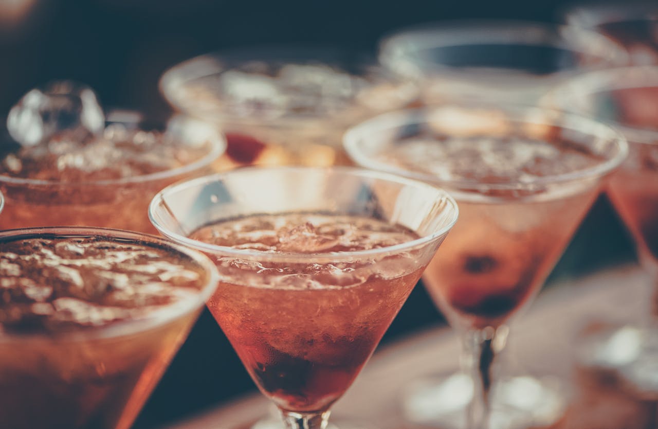 Contact Chilled cocktails in martini glasses, perfect for a festive occasion or night out.